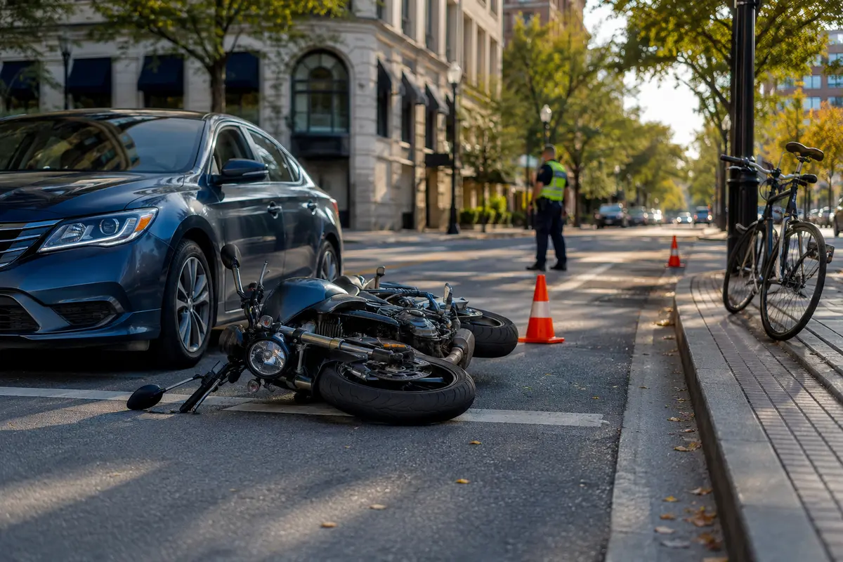 Motorcycle and road-user accident scene